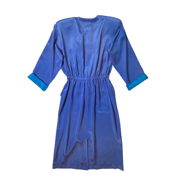 Vintage 90s Dress‎ Leslie Fay Midi Belt Pockets Satin Blue Retro Long Sleeves 10 - Picture 4 of 16